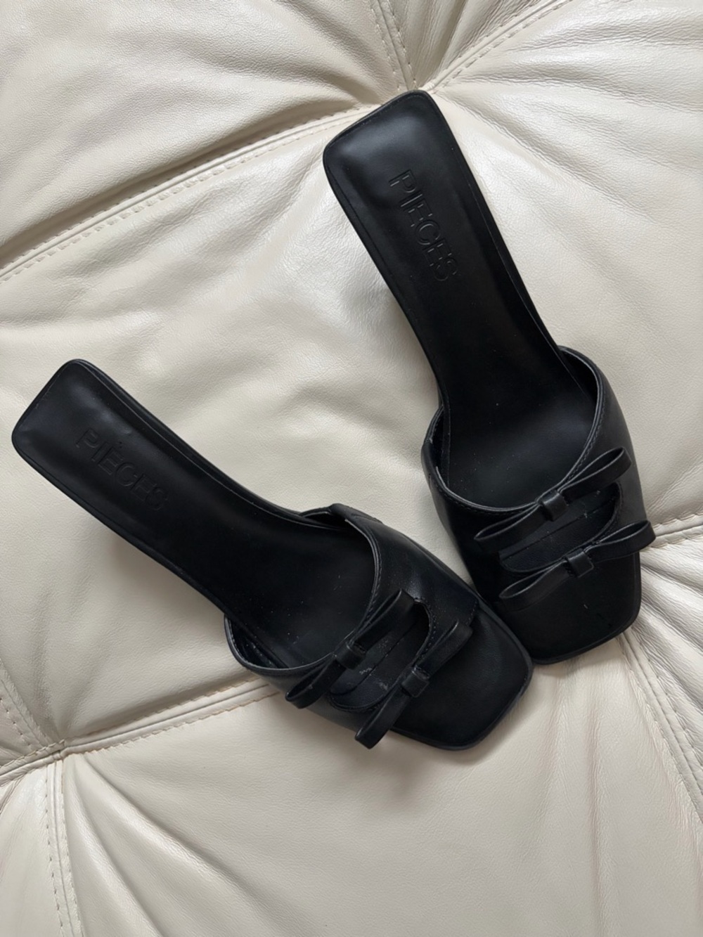 Pieces Black Slide Mules with Knot Detail